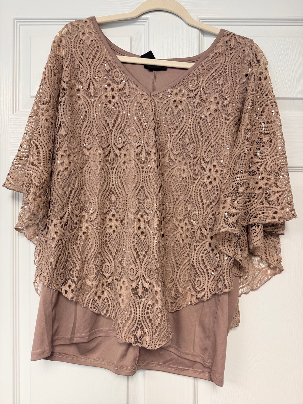 Brittany Black Lace Overlay V-Neck Tunic in Dusty Rose